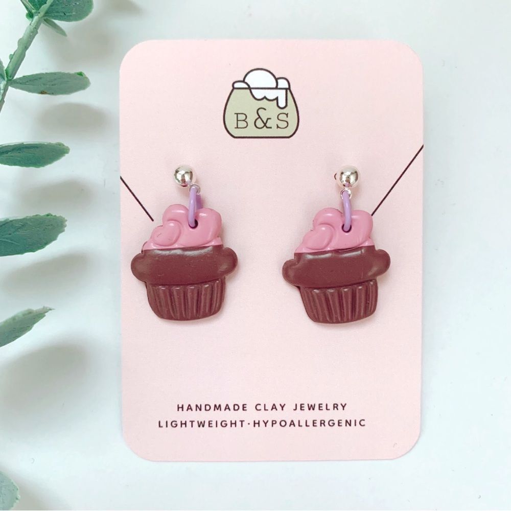 🧁Cute Cupcake Earrings S925 stamped silver gold posts